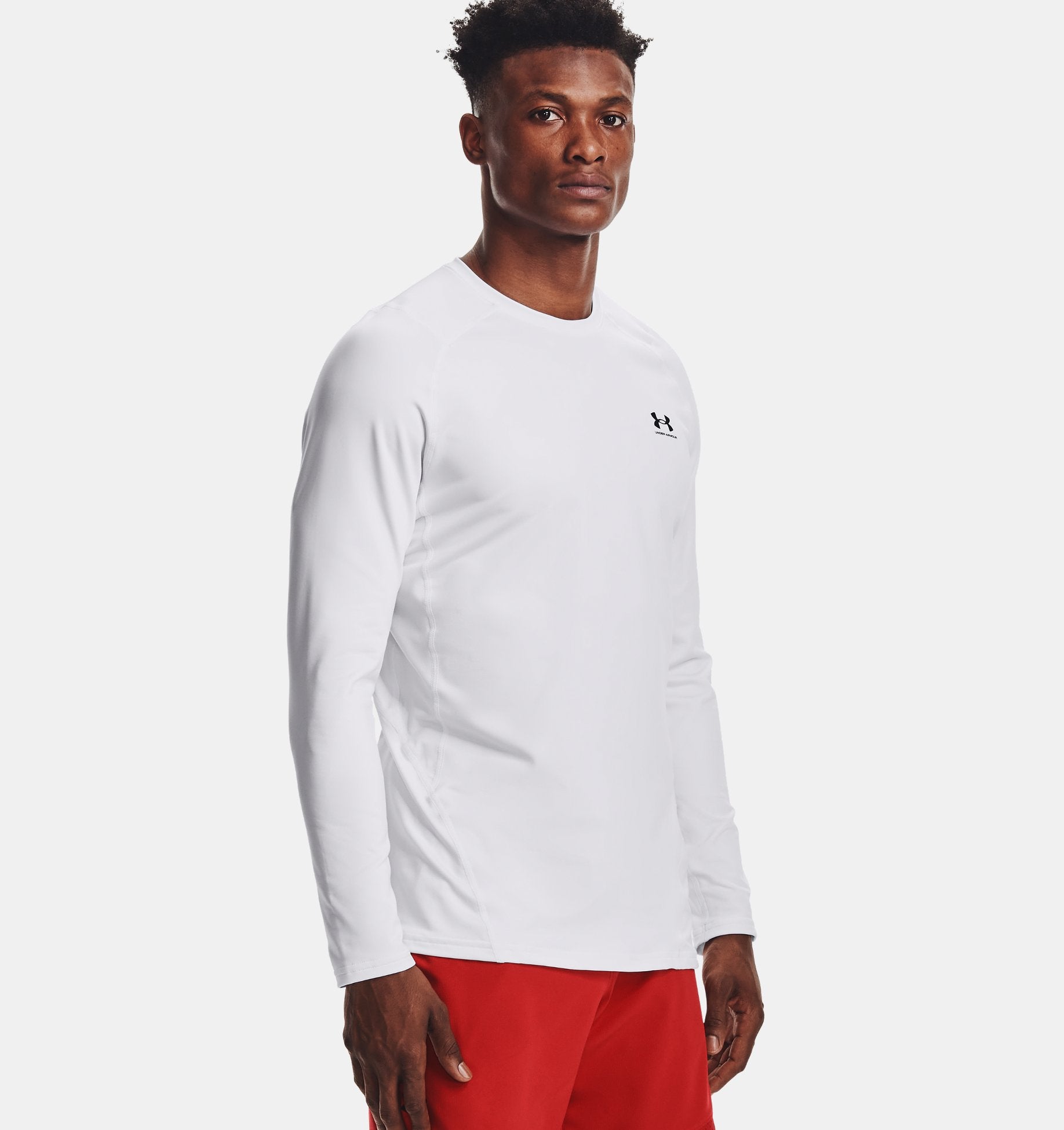 Under Armour Mens Coldgear Armour Fitted Crew Apparel Under Armour White/Black-100 Small