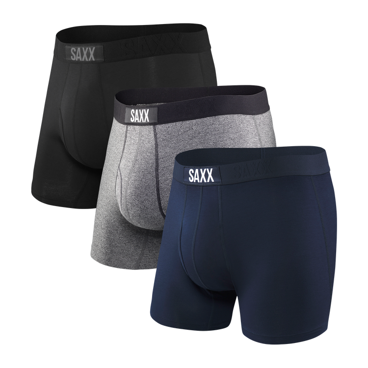 Saxx Mens Ulta 3 Pack Boxer Briefs Apparel SAXX Small Black/Grey/Navy
