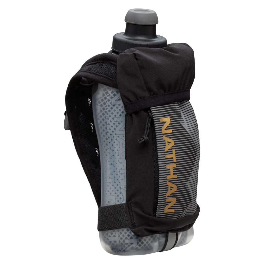 Nathan QuickSqueeze Plus Insulated Handheld Bottle 12oz Hydration United Sports Brands Black/Gold-00108  