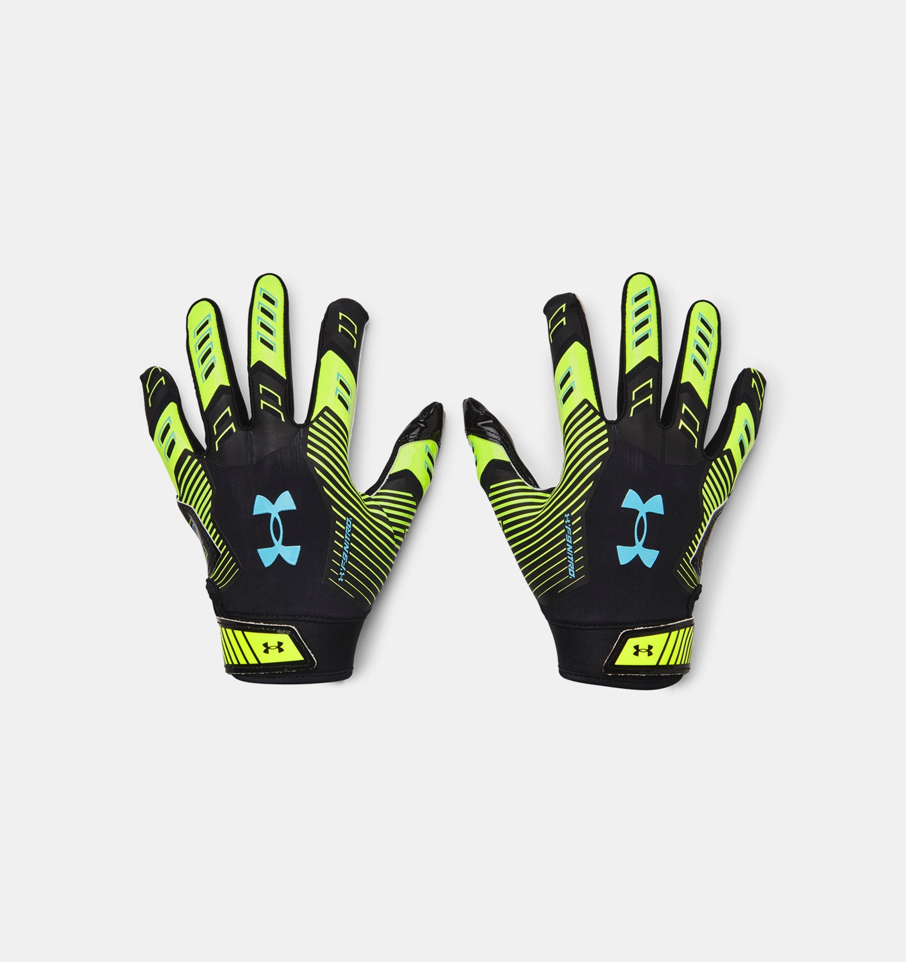 Under Armour Youth F9 Nitro Printed Football Gloves Accessories Under Armour Black/High Vis Yellow/Sky Blue-002 Youth Small 