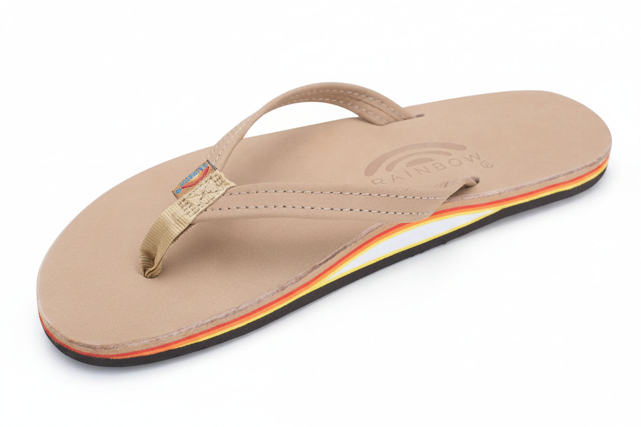 Rainbow Women's Single Layer Thin Strap Sandal Footwear Rainbow Sandals Sierra Brown with Red/Orange/Yellow Small 5.5 - 6.5