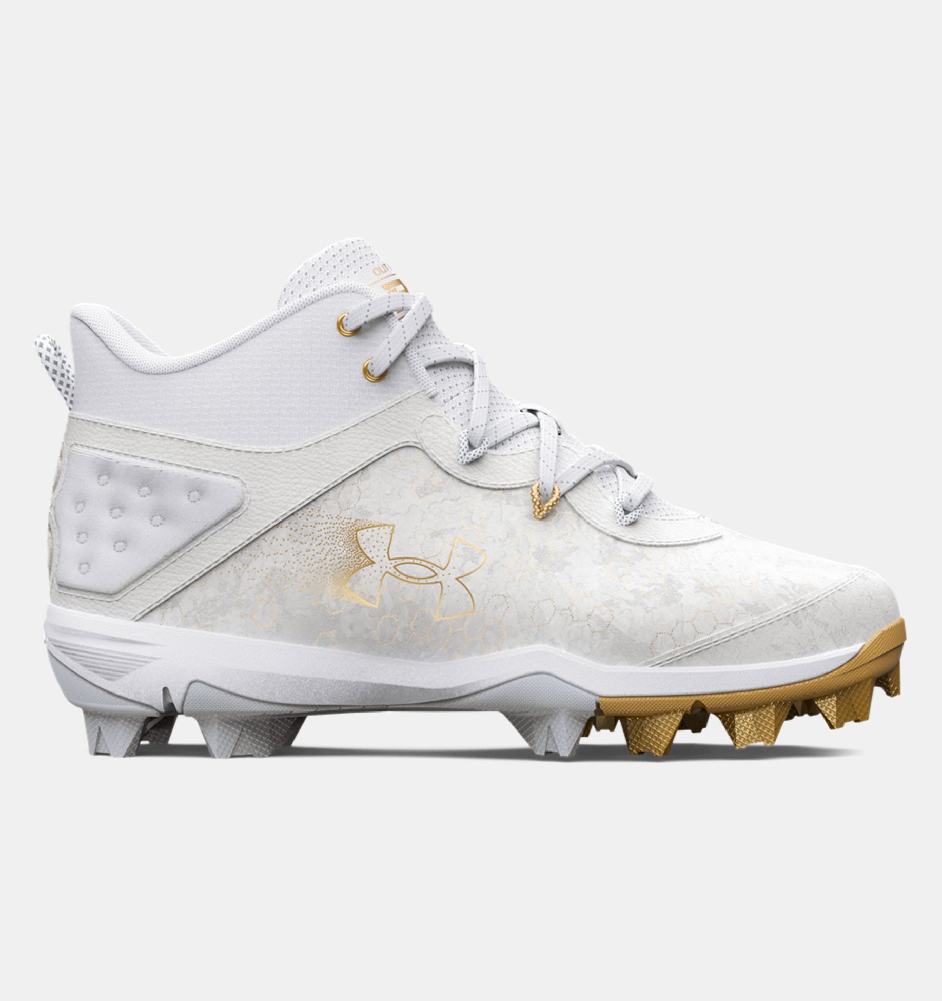 Under Armour Boys Harper 8 Mid Rm Jr Baseball Cleats 1 Footwear Under Armour White/White/Halo Gray-100 1 