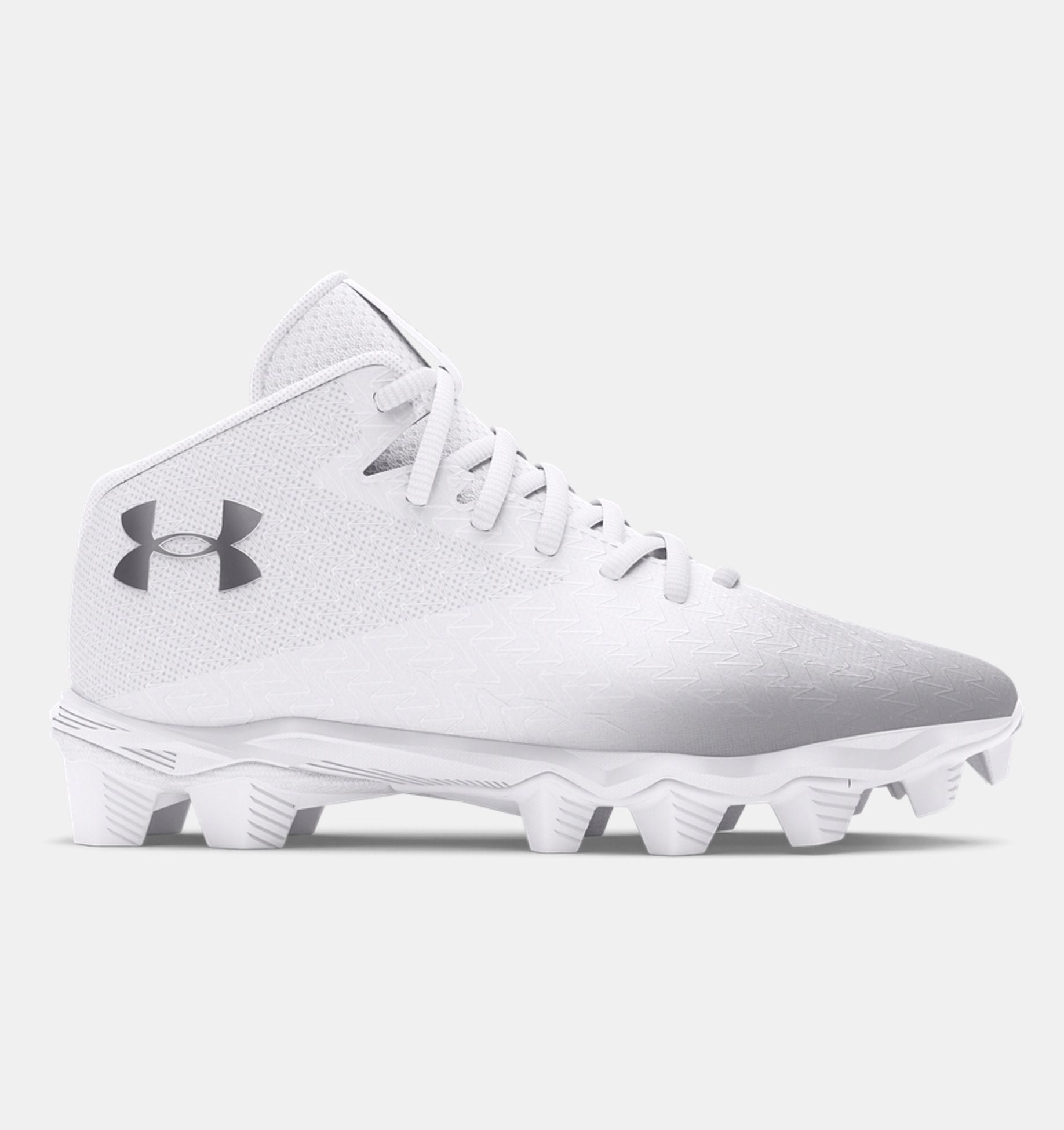 Under Armour Mens Spotlight Franchise Rm 4 0 Cleats Footwear Under Armour White/White/Metallic Silver-100 6.5 