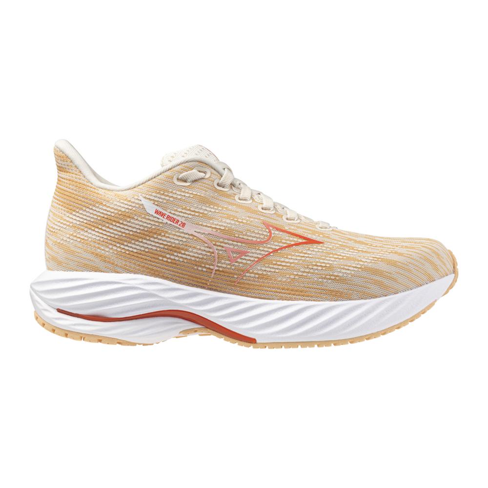 Mizuno Women's Wave Rider 28 Footwear Mizuno Pristine/Spicy Orange-0L2L 6 Medium-B