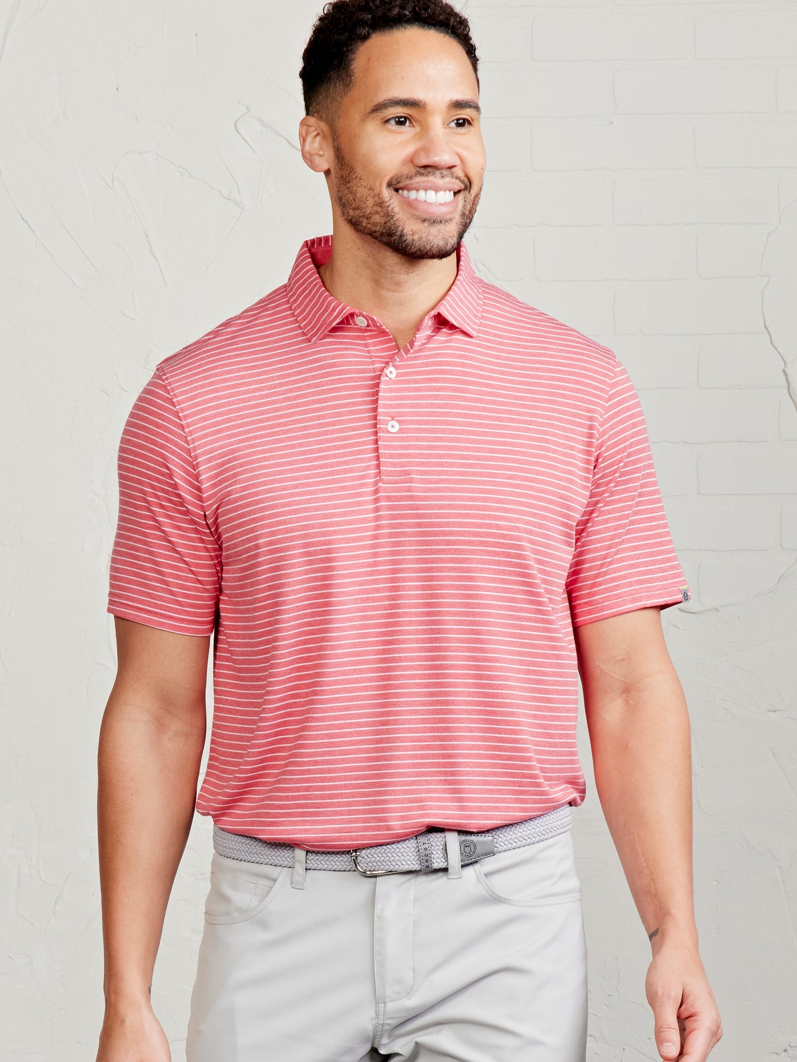 Tasc Mens Cloud Polo - Brookline Stripe Apparel Tasc Racing Red Heather/White Small