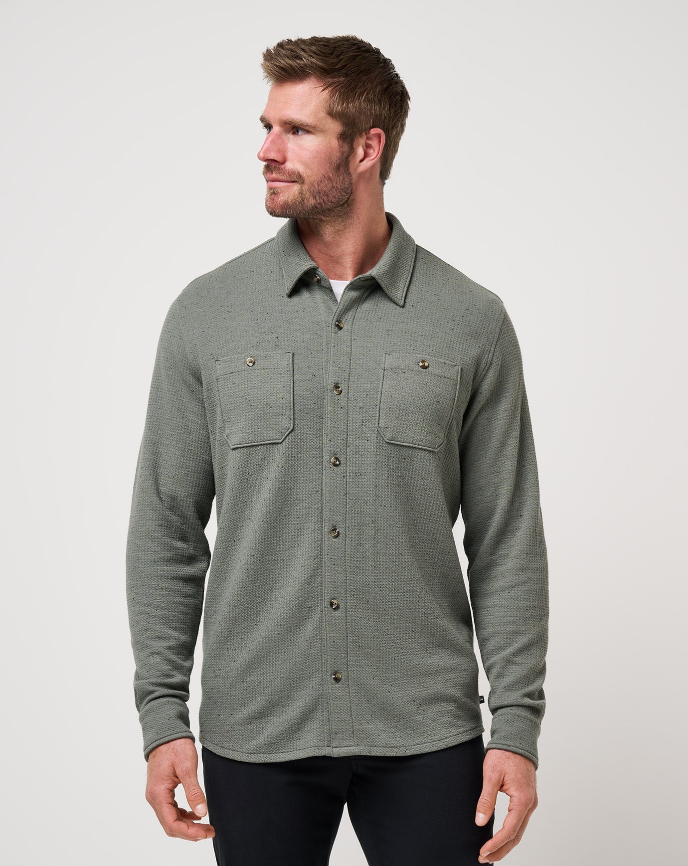 TravisMathew Men's Cloud Waffle Button Up Apparel TravisMathew Dark Olive Small