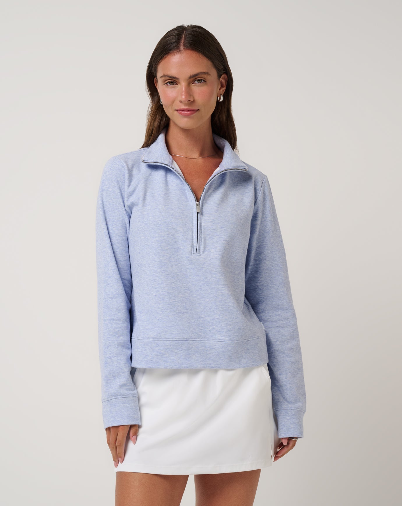 TravisMathew Women's Cloud Fleece Half Zip 2.0 Apparel TravisMathew Heather Soft Blue XSmall