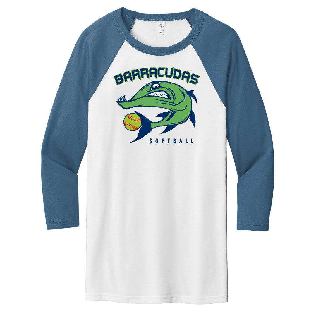 Barracudas Softball 3/4 Sleeve Baseball Tee Logowear Barracudas Youth M  