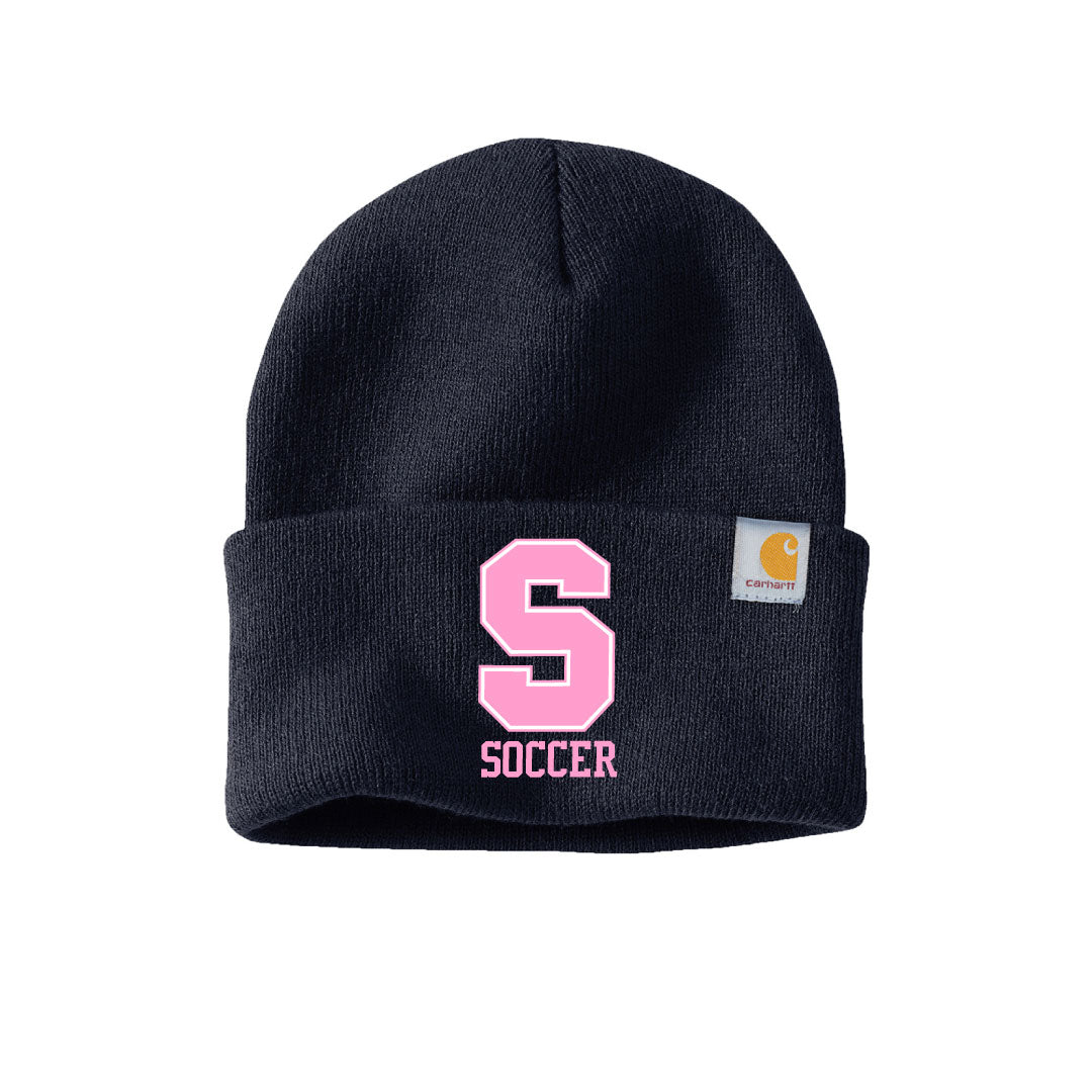 Staples Girls Soccer Fans Carhartt Fleece Beanie Logowear Staples Girls Soccer Fanwear Navy Pink Logo