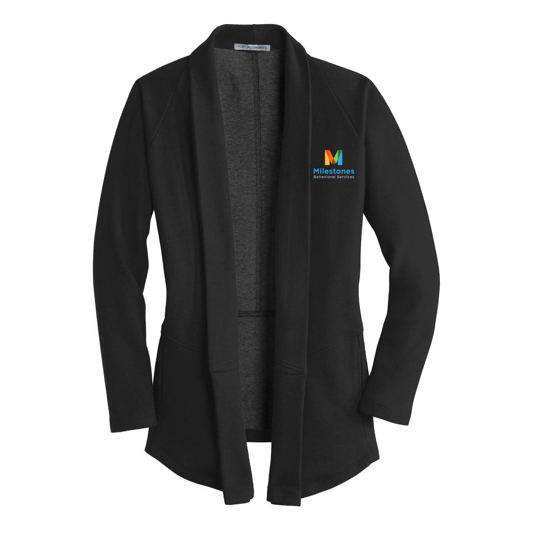 Milestones Ladies Open Cardigan Logowear Milestones Behavioral Services Black Ladies XS