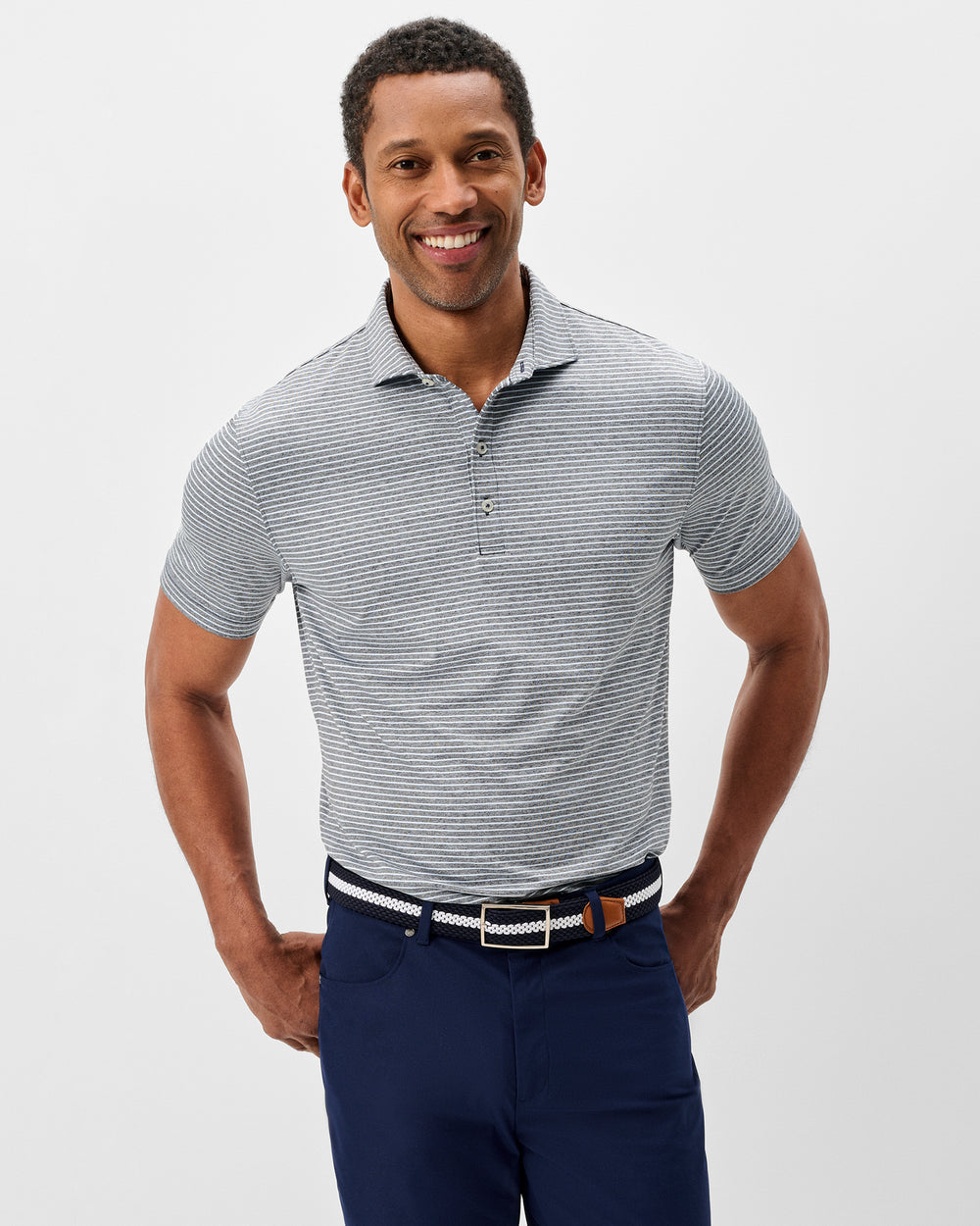 Johnnie-O Men's Michael Striped Jersey Performance Polo Apparel Johnnie-O Navy Kona Small