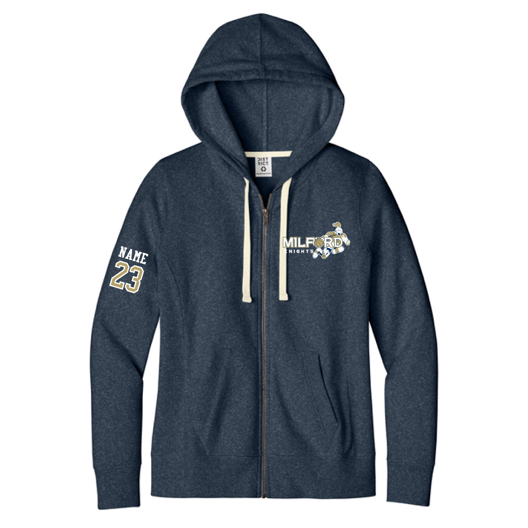 Milford Knights Basketball Women's Full Zip Hoodie Logowear Milford Knights Basketball Heather Navy Ladies XS