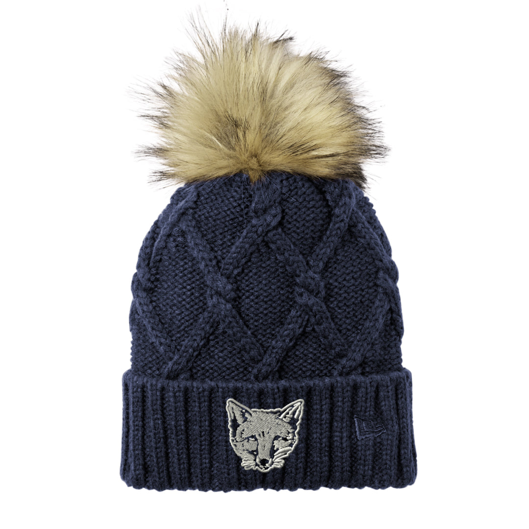 FCHC Faux Fur Pom Beanie Logowear Fairfield County Hunt Club Navy