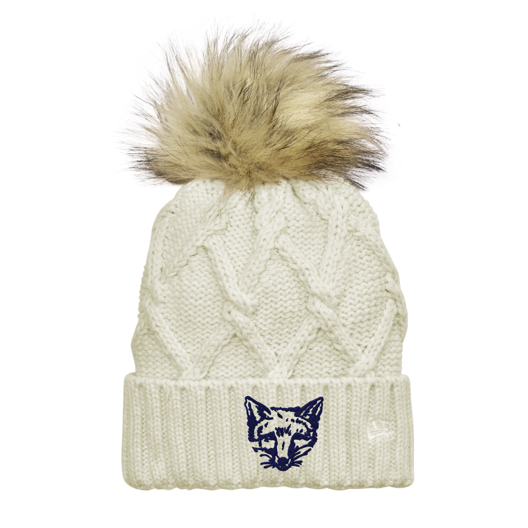 FCHC Faux Fur Pom Beanie Logowear Fairfield County Hunt Club White