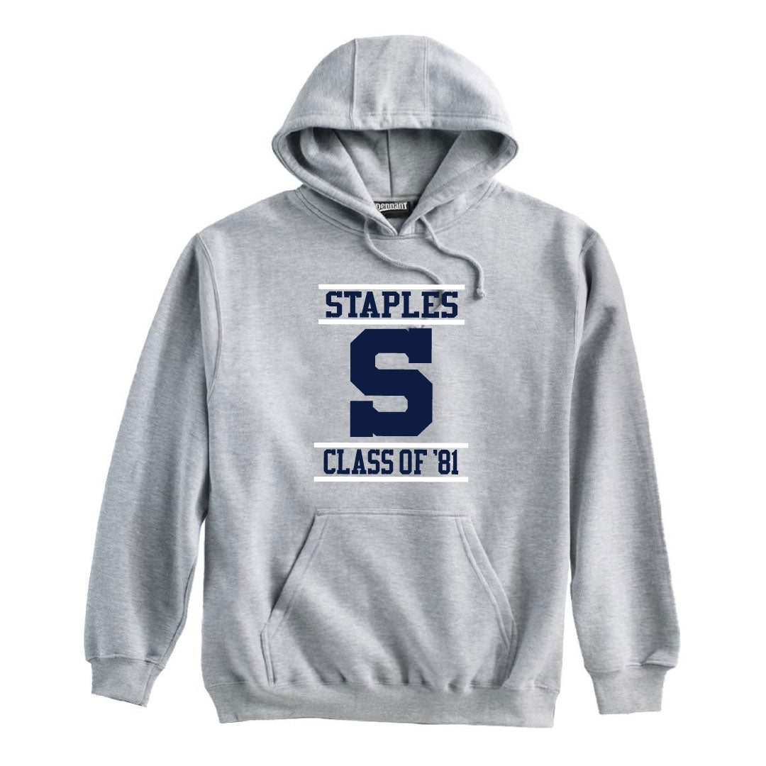 Staples High School Class of '81 Hooded Sweatshirt Logowear Staples High School Class of 1981 45th Reunion Grey Adult XS