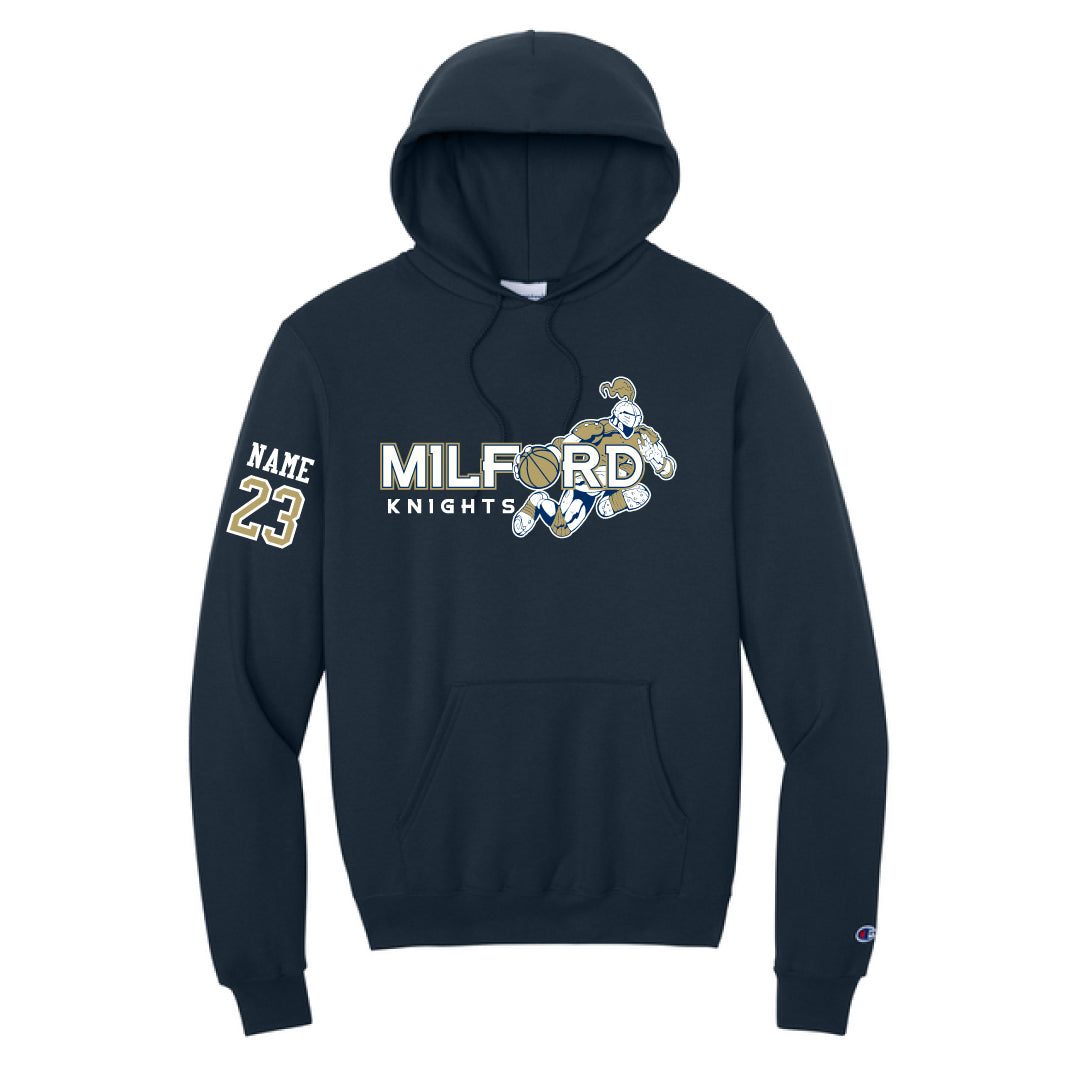 Milford Knights Basketball Champion Powerblend Fleece Hoodie Logowear Milford Knights Basketball Navy Youth S