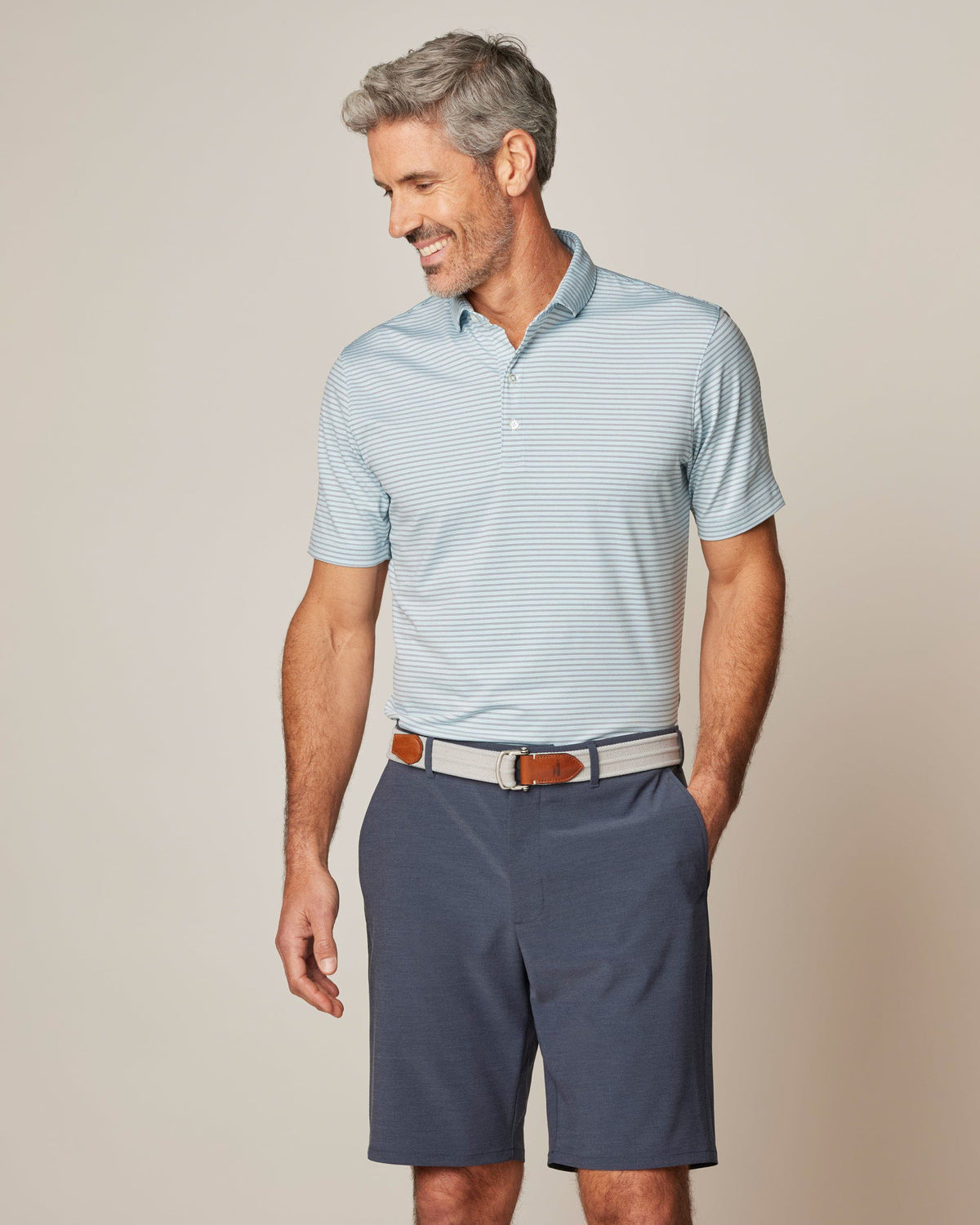 Johnnie-O Men's Michael Striped Jersey Performance Polo Apparel Johnnie-O Iceberg Small