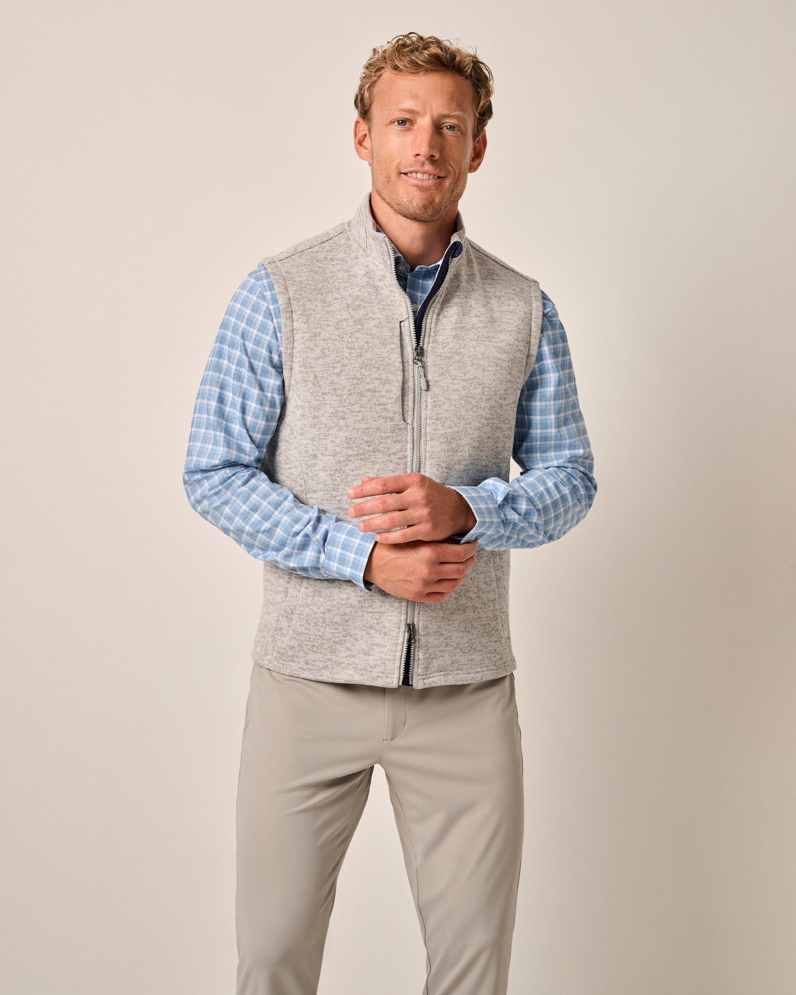 Johnnie-O Men's Denali Double-Zip Fleece Vest Apparel Johnnie-O Light Gray Small 