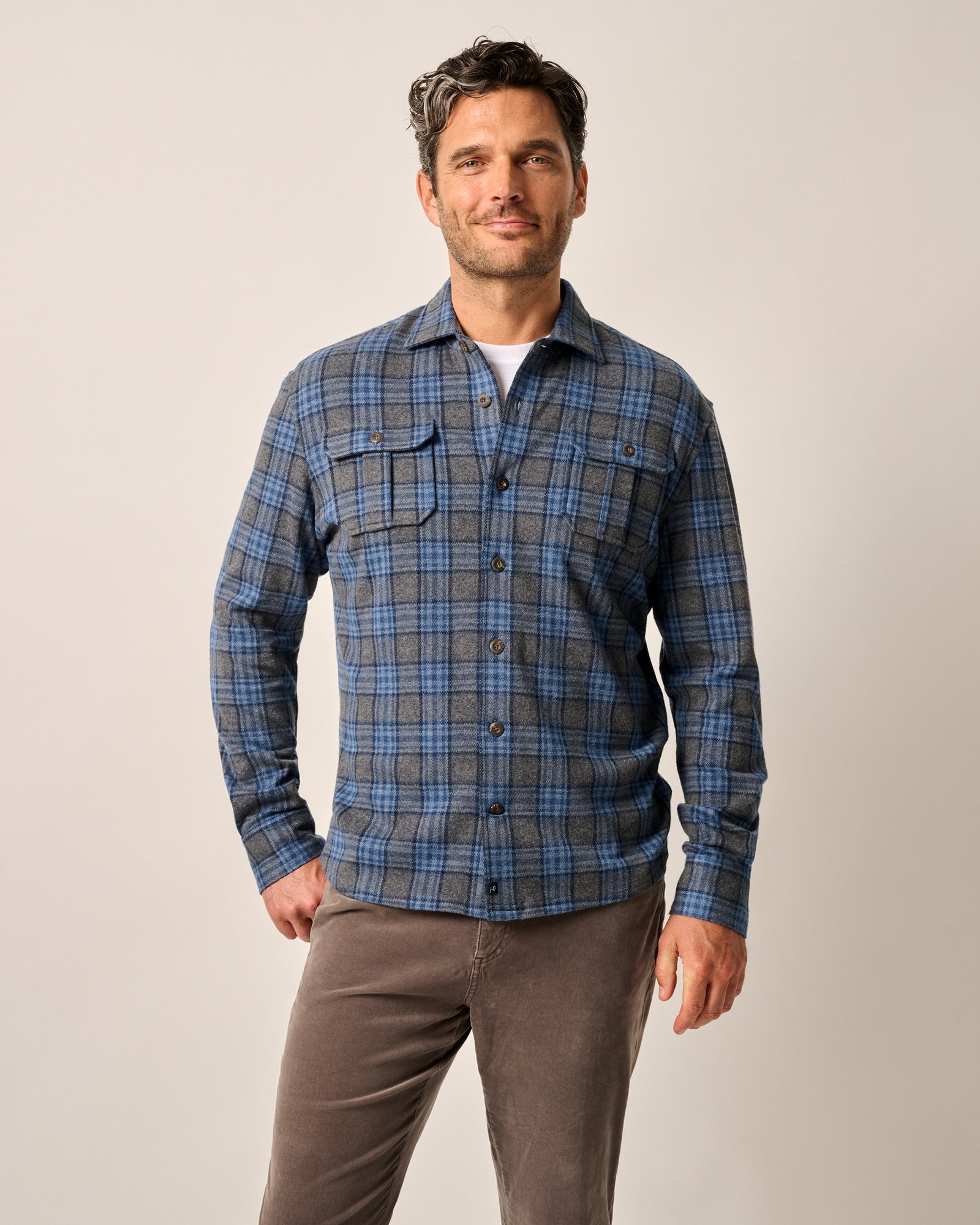 Johnnie-O Men's Waites Stretch Flannel Lodge Shirt Apparel Johnnie-O Charcoal Small 