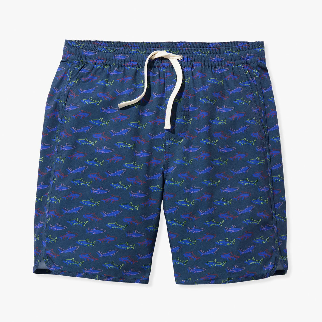 Fair Harbor Boys' Anchor Swim Trunks Apparel Fair Harbor Navy Neon Sharks Youth XSmall