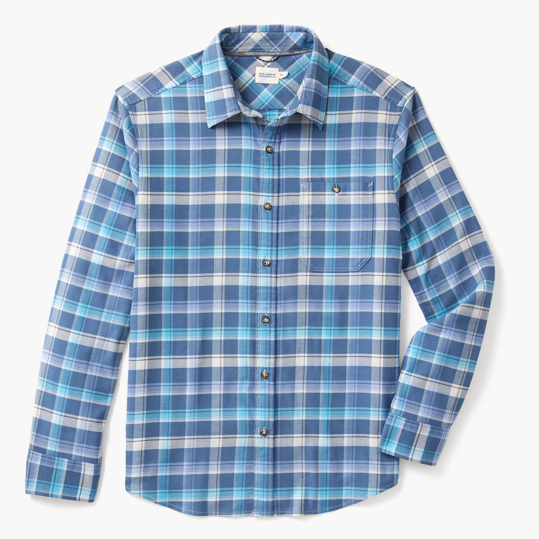 Fair Harbor Mens The Lightweight Seaside Flannel Apparel Fair Harbor Blue Waves Plaid Small 