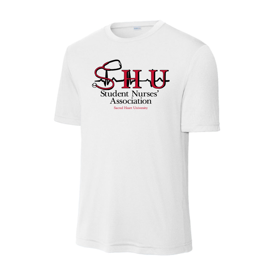 SHU SNA Performance Short Sleeve Logowear SHU Student Nurses' Association White Mens XS 