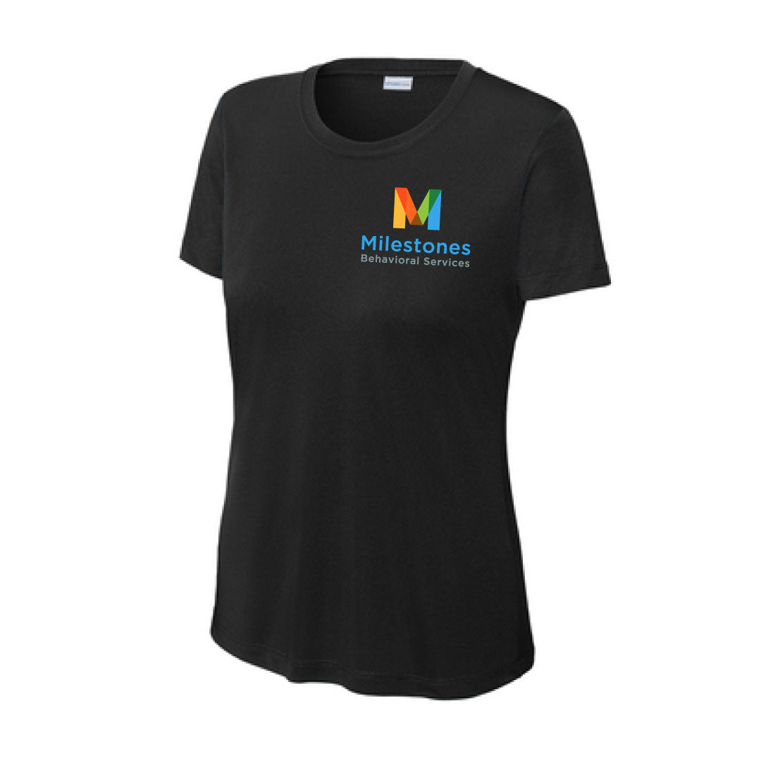 Milestones Performance Short Sleeve Logowear Milestones Behavioral Services Black Ladies XS 