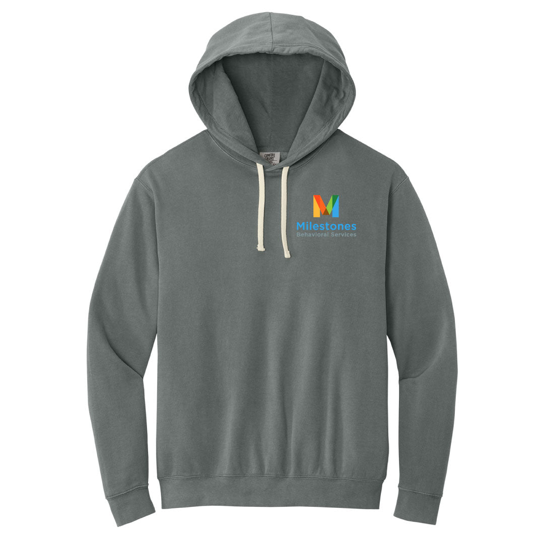 Milestones Comfort Colors Lightweight Hooded Sweatshirt Logowear Milestones Behavioral Services Grey Adult S