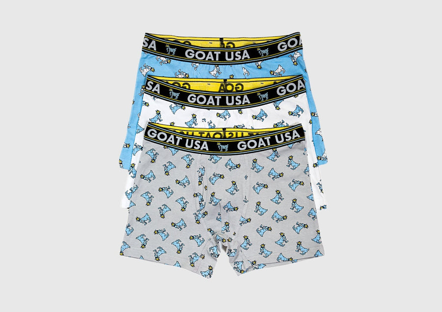 Goat Usa Boys Og Boxer Briefs 3 Pack Apparel Goat USA Carolina Blue/White/Gray Boys' Medium 