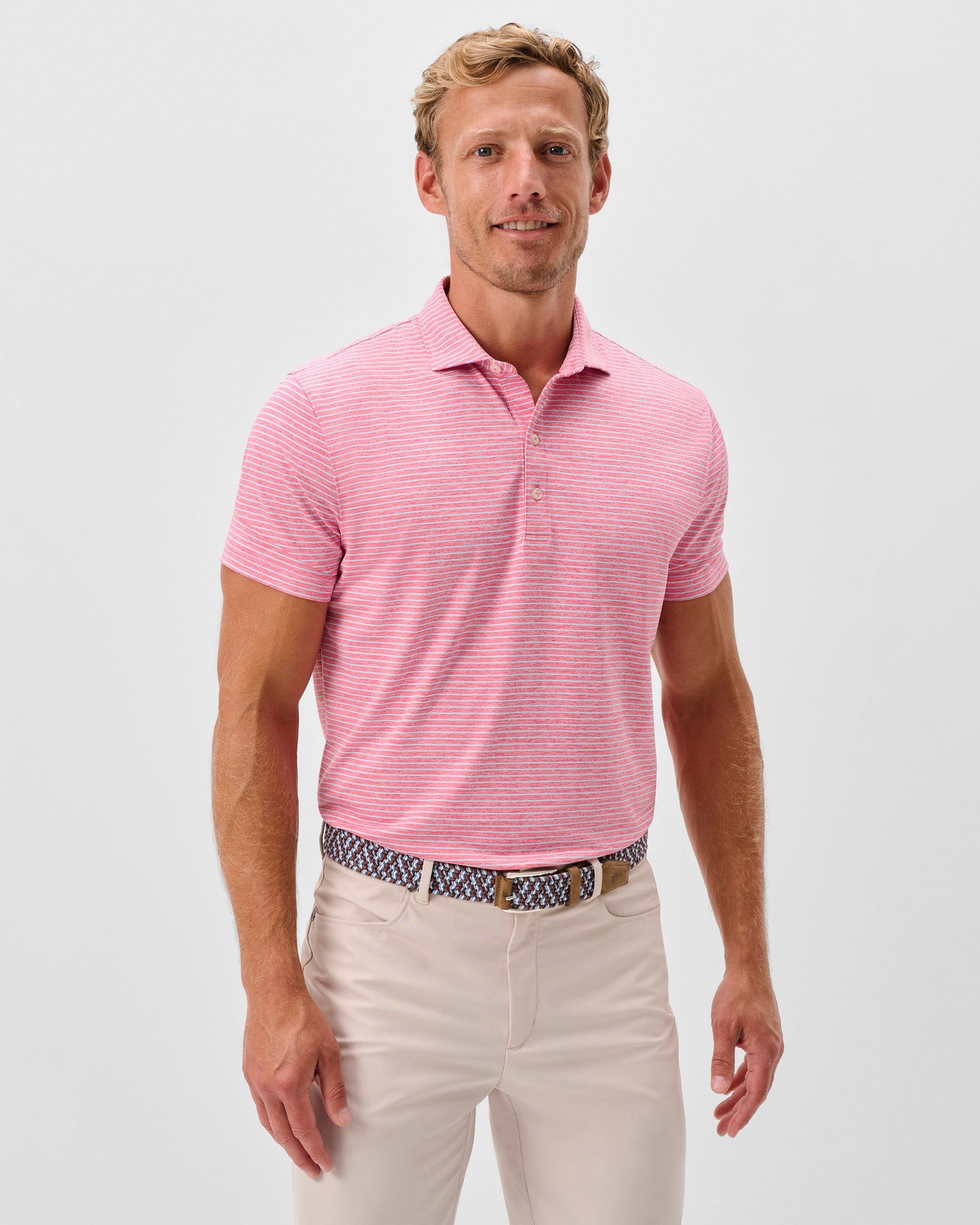 Johnnie-O Men's Michael Striped Jersey Performance Polo Apparel Johnnie-O Punch Small