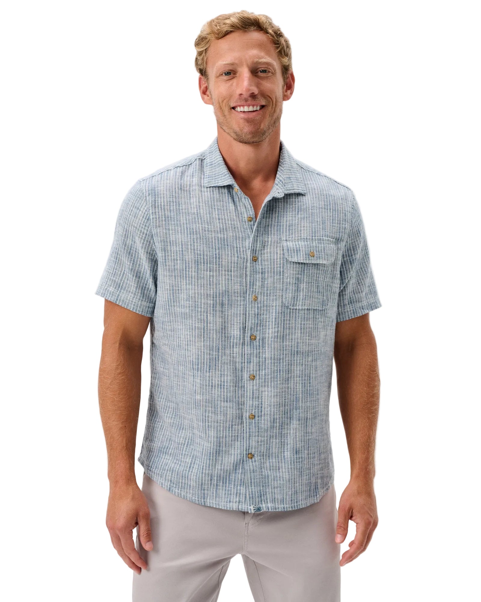 Johnnie-O Men's Ennis Short Sleeve Cotton Blend Button Down Shirt Apparel Johnnie-O Indigo Small