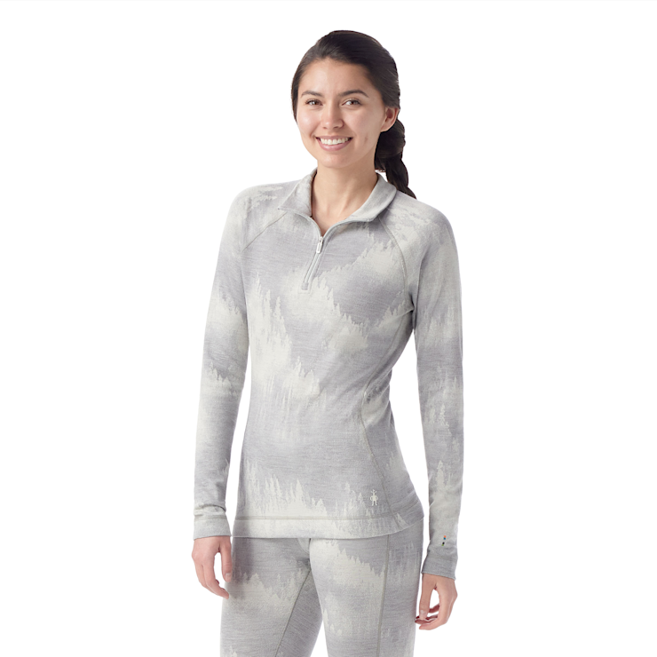 Smartwool Women's Classic Thermal Merino Base Layer 1/4 Zip Apparel Smartwool Light Gray Foggy Pines-M74 XSmall 