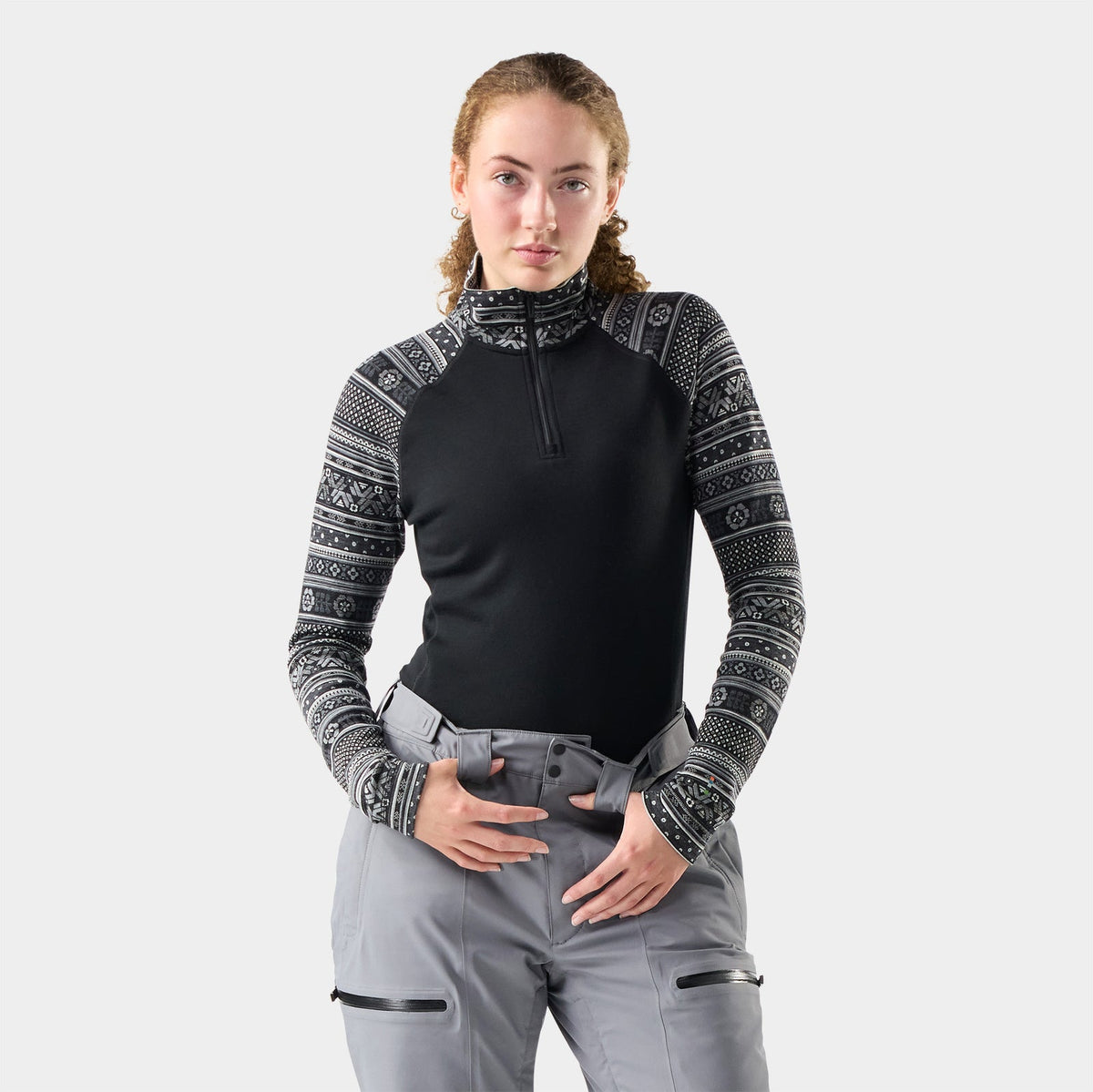 Smartwool Women's Classic Thermal Merino Base Layer 1/4 Zip Apparel Smartwool Black Fair Isle Fun XSmall
