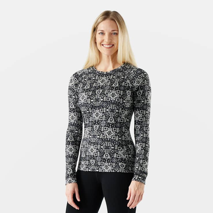 Smartwool Women's Classic Thermal Merino Base Layer Crew Apparel Smartwool Black Deco Floral-P94 XSmall