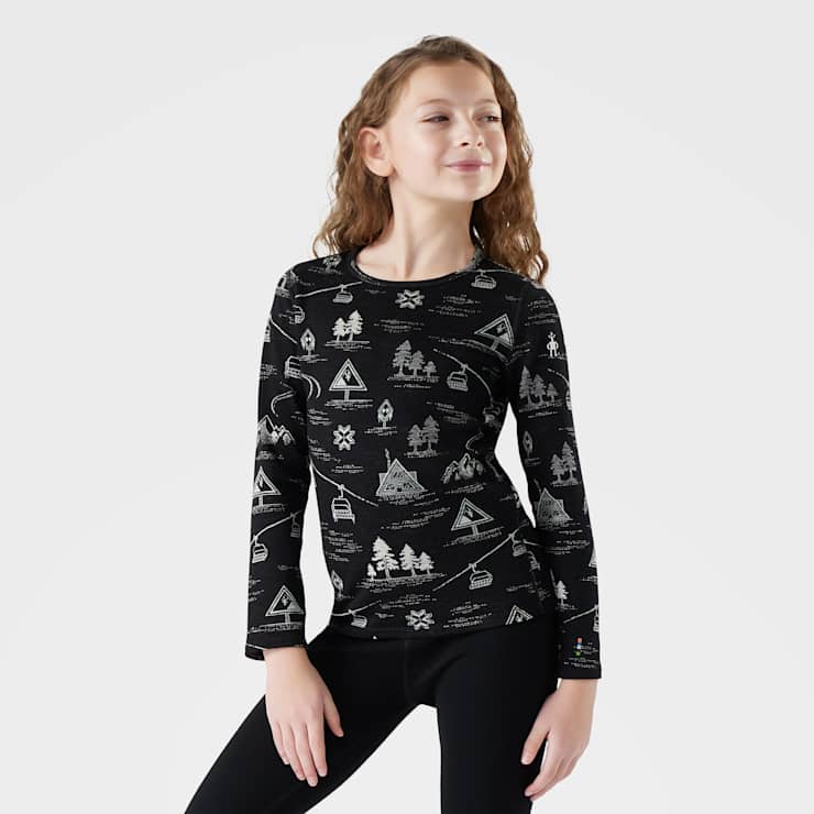 Smartwool Kids Classic Thermal Merino Base Layer Crew Apparel Smartwool Black Ski Day-Q12 Small
