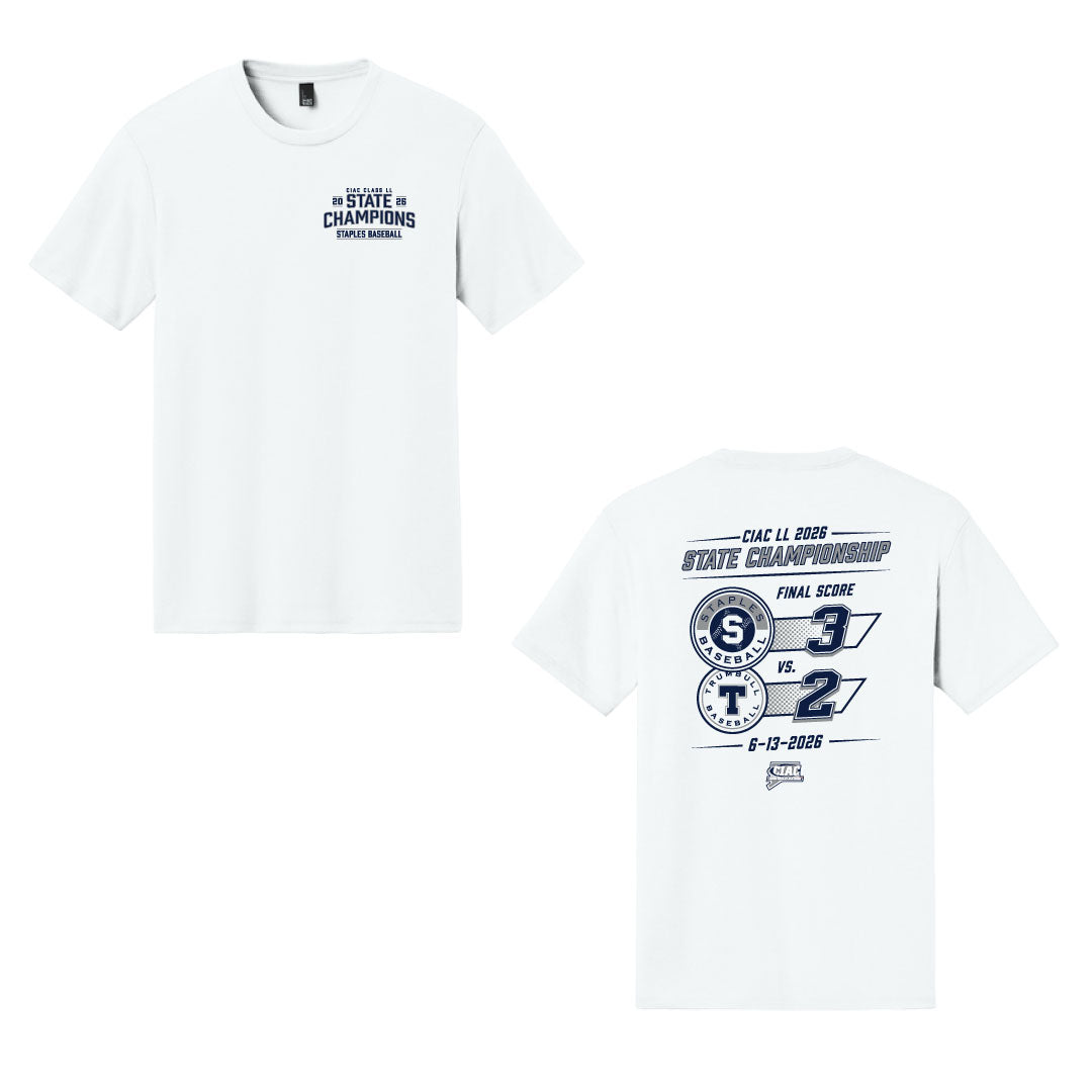 Staples Baseball Class LL State Champions Score Tri Blend Tee Logowear Staples Baseball White Mens S