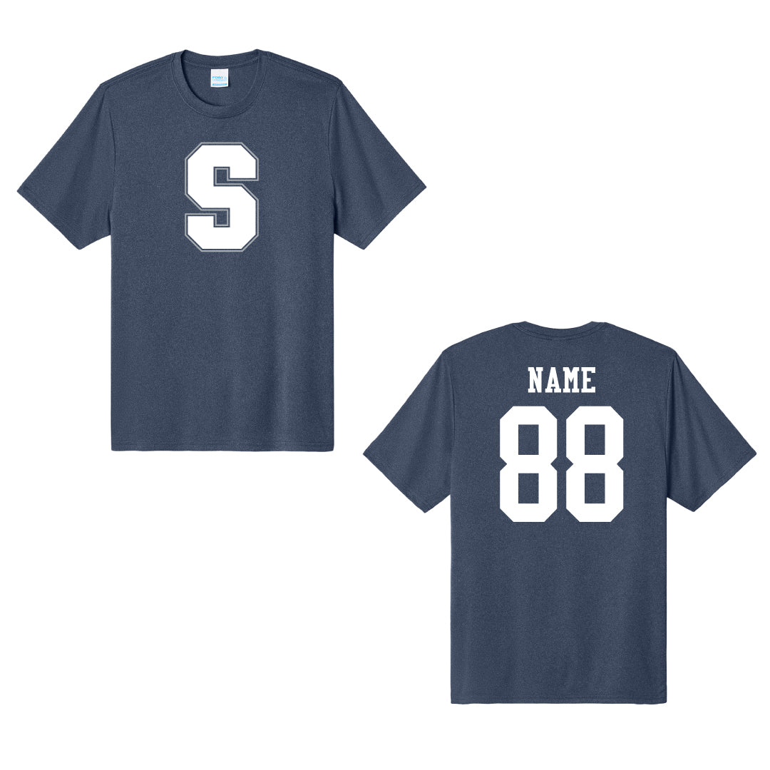 Staples Football Heatherd Performance Tee Logowear Staples Football Navy Tee White Logo Adult XS