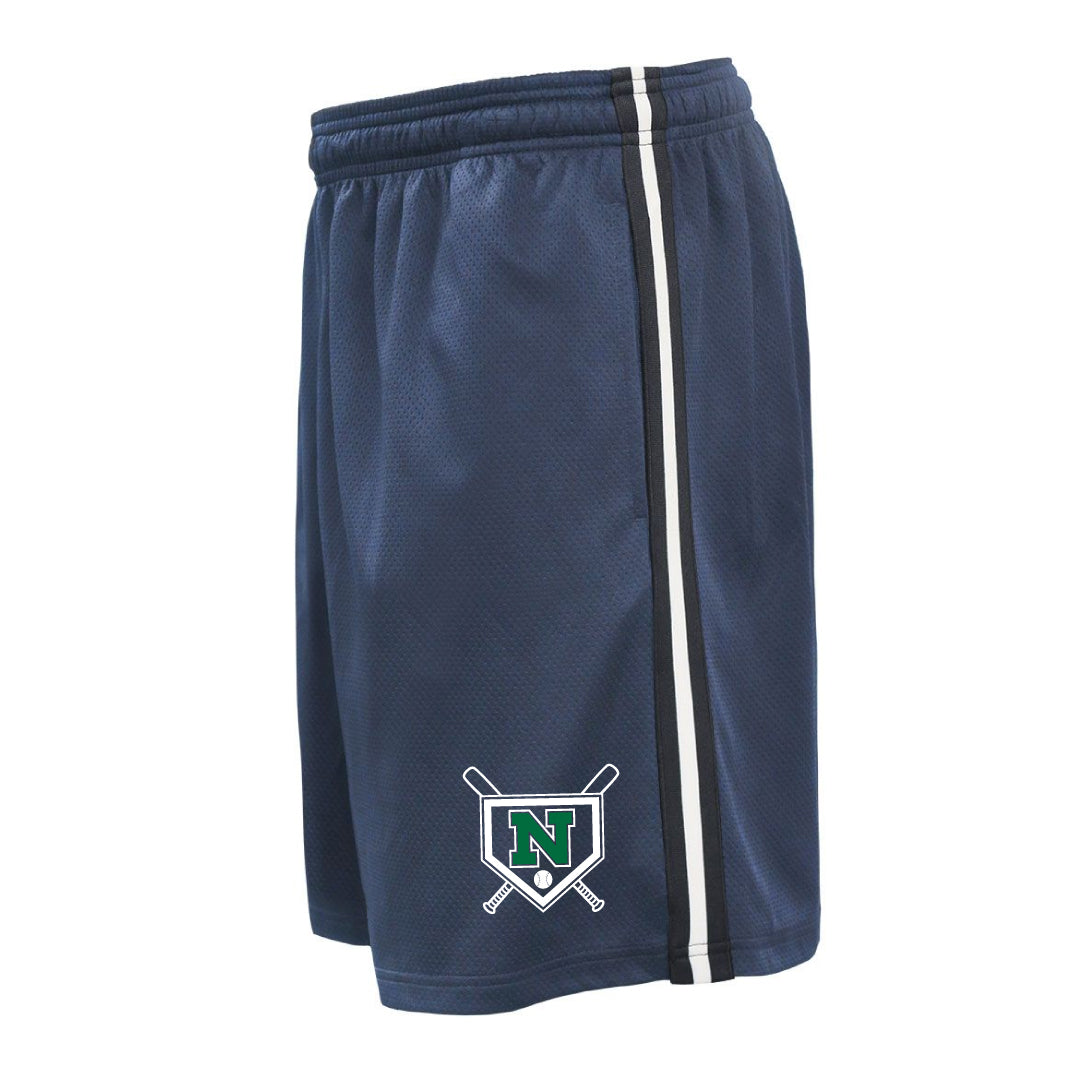 NYB Striped Performance Pocketed Shorts Logowear Norwalk Youth Baseball Navy Youth M