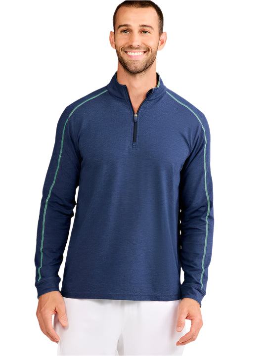 Tasc Men's Carrollton Lightweight Quarter Zip Apparel Tasc Classic Navy Heather/Sea Green Heather Small