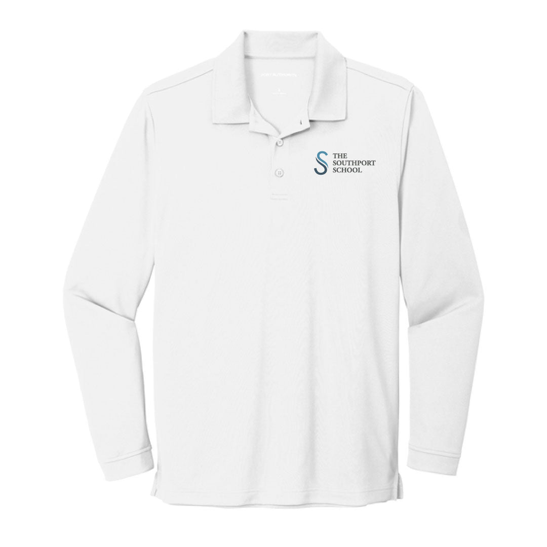The Southport School Long Sleeve Performance Polo Logowear The Southport School White Mens XS