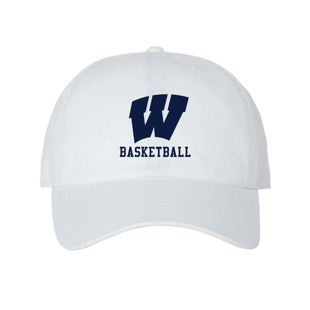 Westport Basketball Baseball Hat Logowear Westport Basketball Navy Logo White Hat 