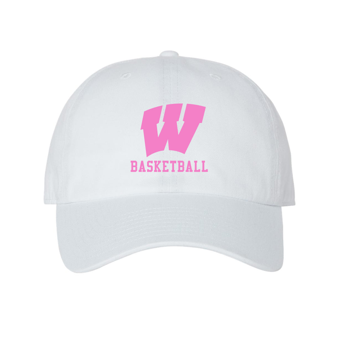 Westport Basketball Baseball Hat Logowear Westport Basketball Pink Logo White Hat 