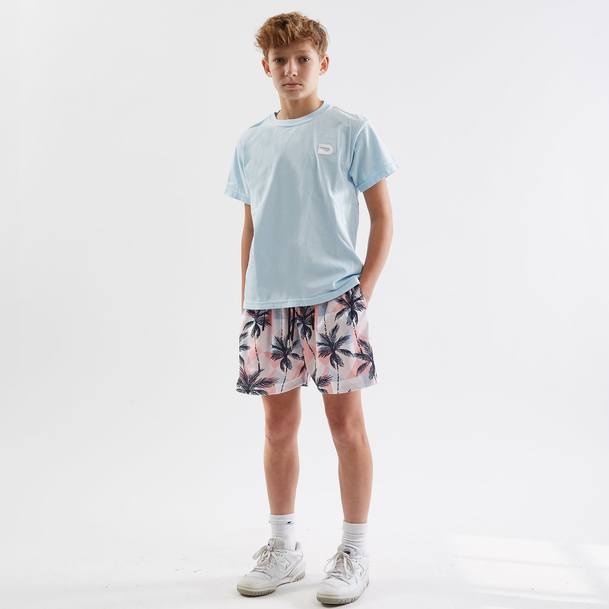 The Drip Shop Kids' Geometric Palm Shorts Apparel The Drip Shop Navy/Pink Youth Small