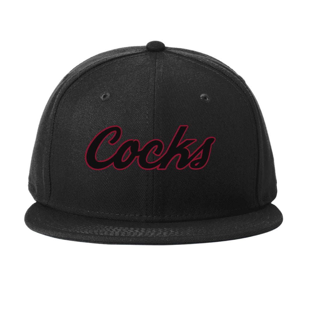 USC Rugby New Era® Standard Fit Flat Bill Snapback Cap 3D Embroidery Logowear University of So. Carolina Rugby Black w Red Outline Black Hat
