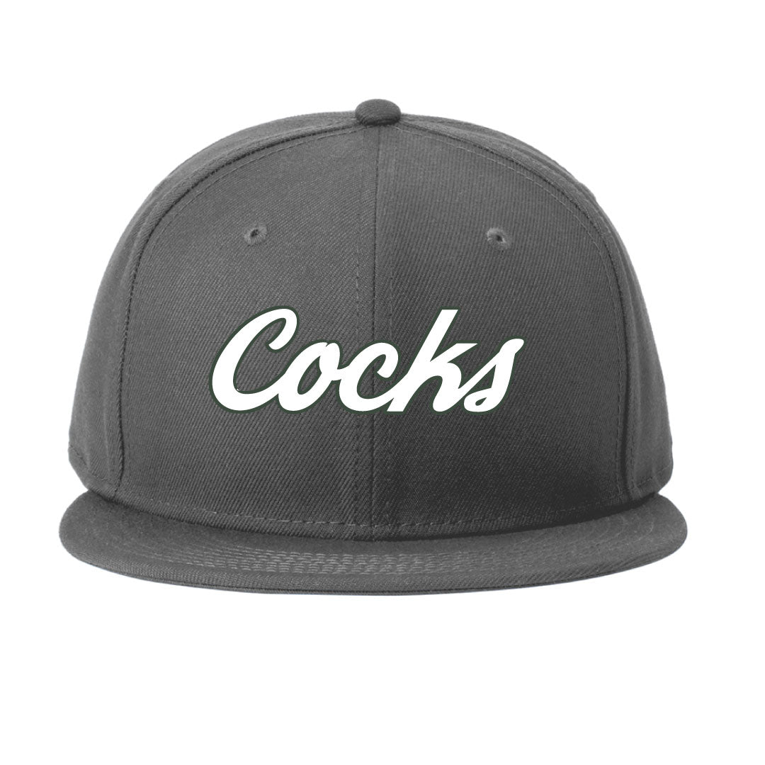 USC Rugby New Era® Standard Fit Flat Bill Snapback Cap 3D Embroidery Logowear University of So. Carolina Rugby White w Green Outline Graphite Hat