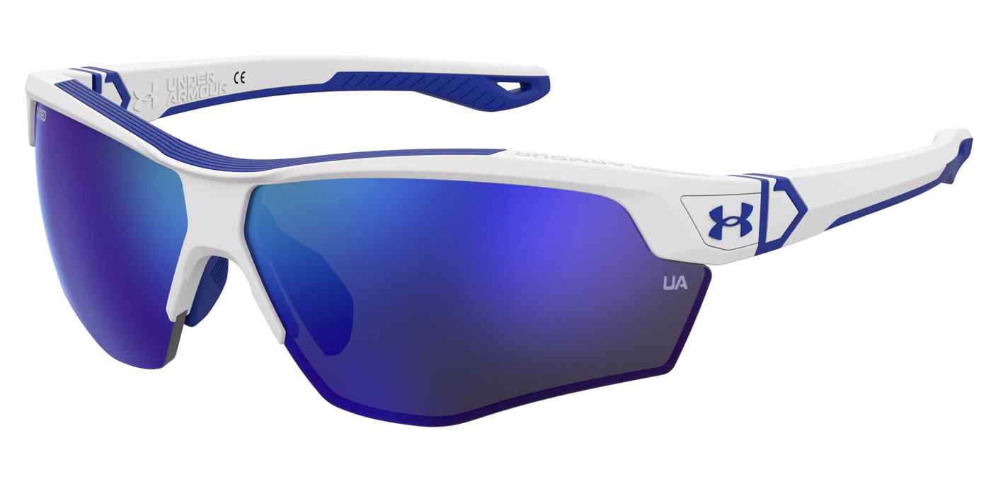 Under Armour Yard Dual Jr. Tuned Baseball Sunglasses Accessories Under Armour Matte White/Royal/Baseball Tuned Blue Mirror-982  