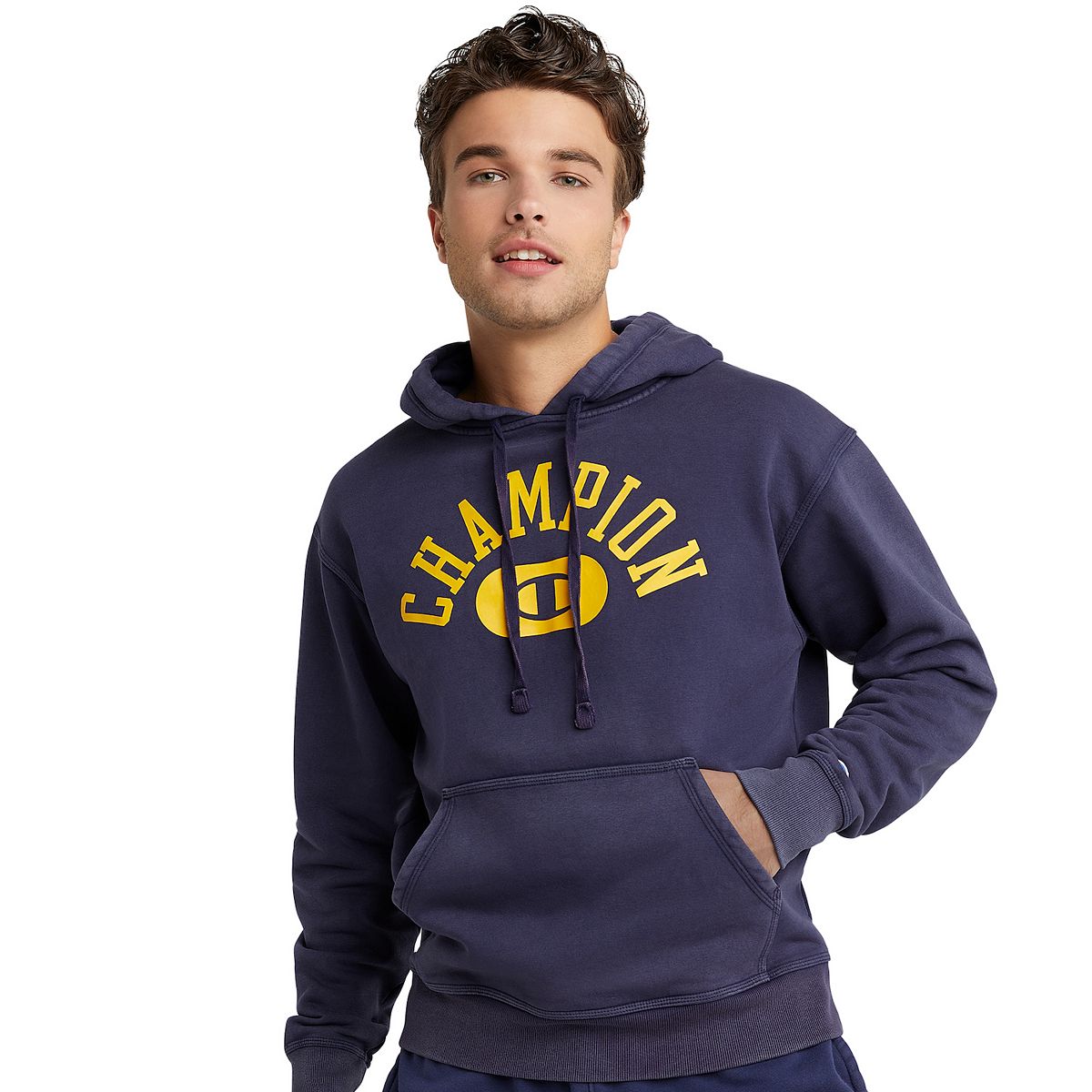 Champion Mens Varsity Hoodie Block Arch Apparel Champion SM Solar Wash Athletic Navy 