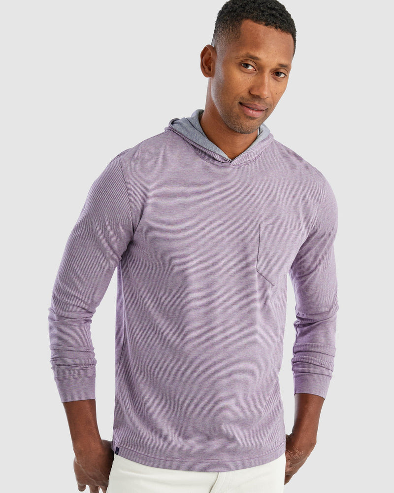 Johnnie O Mens Gunnar Striped Long Sleeve Hooded T Shirt Apparel Johnnie-O Pure Purple Small 