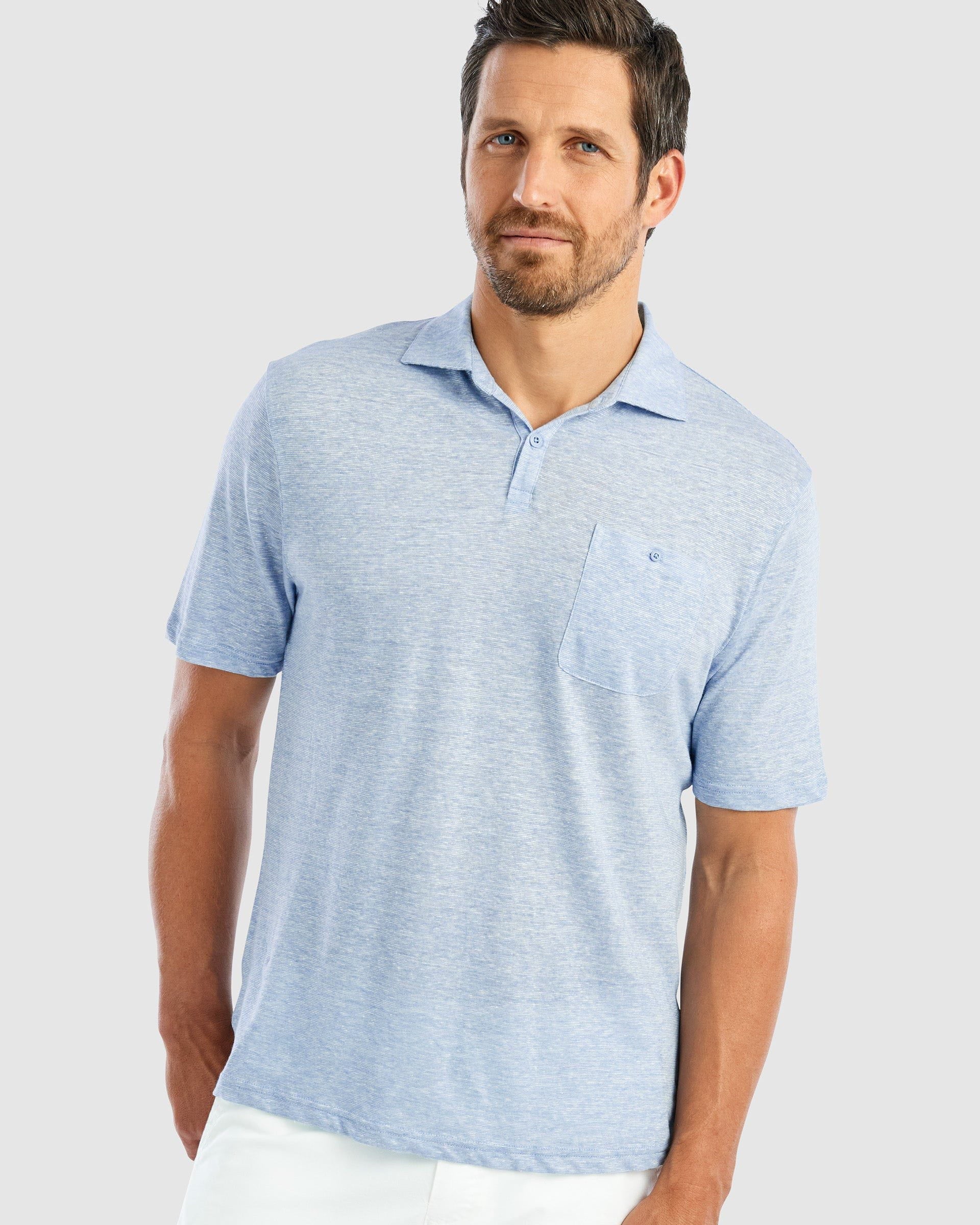 Johnnie O Mens Castaway Linen Blend Polo Apparel Johnnie-O Small Laguna Blue 