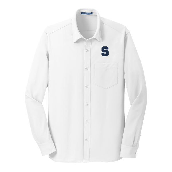 Staples Faculty Button Down Knit Shirt Logowear Staples Faculty White Ladies XS